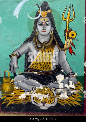 Vishnu Hindu Gott, Wandmalerei, Varanasi, Uttar Pradesh, Indien Stockfoto