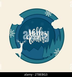Hallo Winter Papier Kunst Landschaft Vektor Stock Vektor
