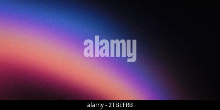 Abstrakter, körniger Farbverlauf Hintergrund Lila Rosa Orange Schwarz leuchtende Farbwelle auf dunklem Hintergrund, Rauschen Textur Banner Poster Header Design Stockfoto