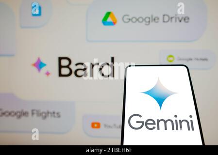 Brasilien. Dezember 2023. In dieser Abbildung wird das Google Gemini-Logo auf einem Smartphone-Bildschirm angezeigt. Das Tool wurde von Google als neues multimodales Modell der künstlichen Intelligenz (KI) eingeführt. Quelle: SOPA Images Limited/Alamy Live News Stockfoto