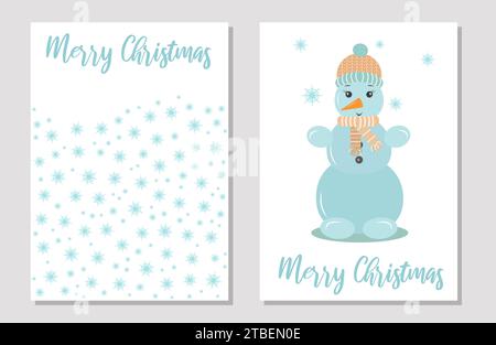 Niedliche lustige Schneemannsgrußkarte Vorlage. Vektorabbildung. Stock Vektor