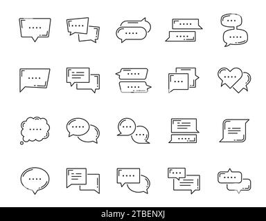 Dialogballon, Chat-Blasensymbole im Sprechfeld, Vektornachricht Vorsprechen von Text. Chat-Blasen umreißen Symbole für Kommunikationsdialoge oder -Konversationen, dünne Sprach-Wolken des Konversationsfelds Stock Vektor