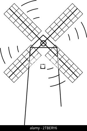 Isolierte Umrisse eines Wahrzeichens der Windmühle Vektor Stock Vektor