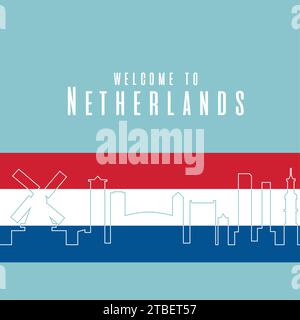 Umriss einer Stadt aus den niederlanden mit einem Wahrzeichen der Windmühle Vector Stock Vektor