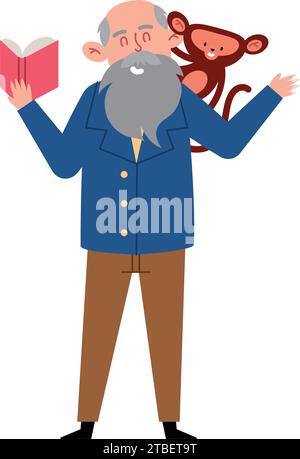 charles darwin mit einem Buch und Affenvektor isoliert Stock Vektor