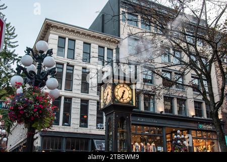 Vancouver, KANADA - 29. September 2023 : berühmte dampfbetriebene Uhr in Gastown (Gastown Steam Clock). Stockfoto