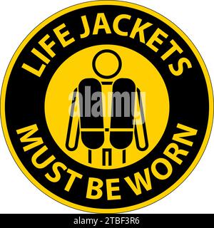 Wassersicherheitsschild Achtung, Schwimmwesten Müssen Getragen Werden Stock Vektor