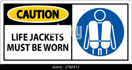 Wassersicherheitsschild Achtung, Schwimmwesten Müssen Getragen Werden Stock Vektor