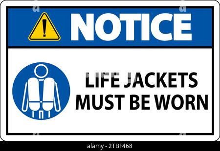 Wassersicherheitsschild Hinweis, Schwimmwesten Müssen Getragen Werden Stock Vektor
