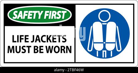 Wassersicherheitsschild Achtung, Schwimmwesten Müssen Getragen Werden Stock Vektor