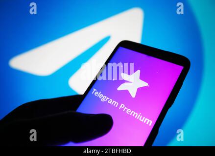 Ukraine. Dezember 2023. In dieser Abbildung ist das Telegram Premium-Logo auf einem Smartphone-Bildschirm zu sehen. Quelle: SOPA Images Limited/Alamy Live News Stockfoto