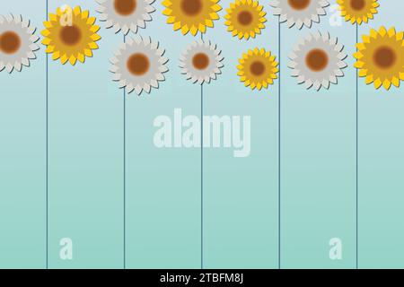 Vektor-Illustration von Gartenblumen auf einem hölzernen Hintergrund mit Hintergrund mit Kopierraum Stock Vektor