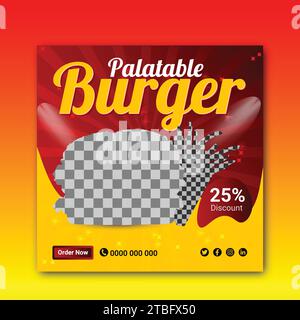 Fastfood Restaurant Business Marketing Social Media Post- oder Webbanner Vorlage Design, frische Pizza, gegrillter Fisch, Burger und Pasta Online Verkauf Poster Stock Vektor