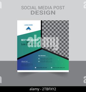Post-Vorlage für medizinische soziale Medien. Modernes Bannerdesign mit blauem Band und Platz für das Foto. Geeignet für Social-Media-Geschichten. Stock Vektor
