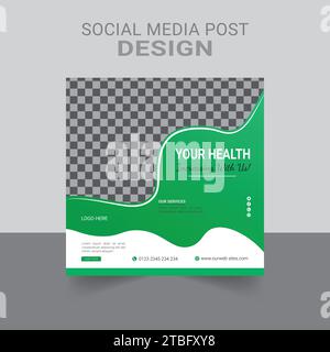 Post-Vorlage für medizinische soziale Medien. Modernes Bannerdesign mit blauem Band und Platz für das Foto. Geeignet für Social-Media-Geschichten. Stock Vektor