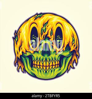 Horror Lächeln Zombie Schädel Emoticon Vektor Illustrationen für Ihre Arbeit Logo, Merchandise T-Shirt, Aufkleber und Label Designs, Poster, Grußkarten a Stock Vektor