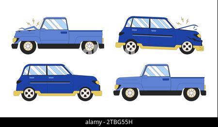 Autoreparatur 2D lineare Zeichentrickobjekte Set Stock Vektor