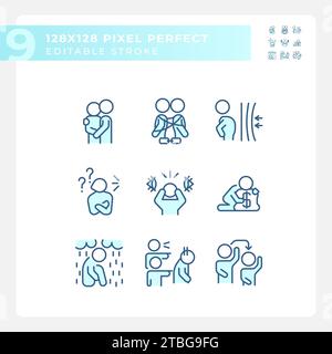 Pixel Perfect Blue Psychology Icons gesetzt Stock Vektor