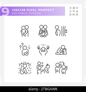 Pixel Perfect Black Psychology Icons gesetzt Stock Vektor