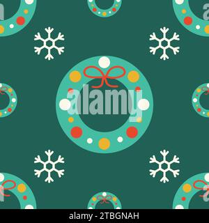 Nahtloses Muster des Weihnachtskranzes. Neujahrsstruktur für Druck, Geschenkpapier, Design, Stoff, Dekor, Geschenk. Trendiger moderner Feiertagsdruck. Vektor illustr Stock Vektor