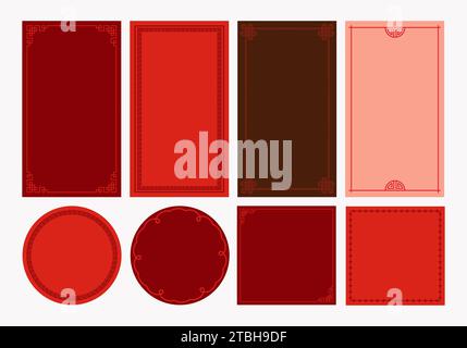 Elegante Vintage-Rahmen-Kollektion für chinesische Neujahrsgeschichten, Umschläge und Grußkarten. Modernes lineares minimalistisches Vektordesign Stock Vektor