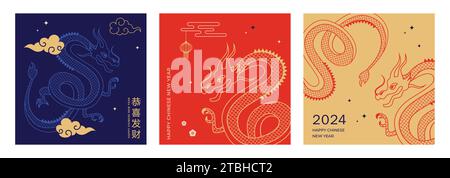 Chinesisches Neujahr 2024 Jahr des Drachen Lunar Neujahr. Frohes chinesisches Neujahr Stock Vektor