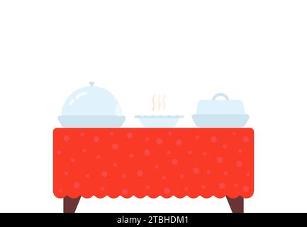 Cartoon-Tisch mit seitlichem Blick und Geschirr Stock Vektor