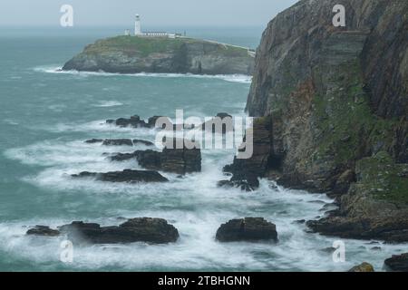 Spektakuläre Küstenlandschaft im South Stack Lighthouse in Anglesey, North Wales, Großbritannien. Herbst (Oktober) 2023. Stockfoto