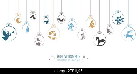 Hängende Kugeln blau mit verschiedenen abstrakten Symbolen für weihnachten Und Winter-Zeit-Konzepte und Grüße für weihnachten und Neu Jahr Stock Vektor