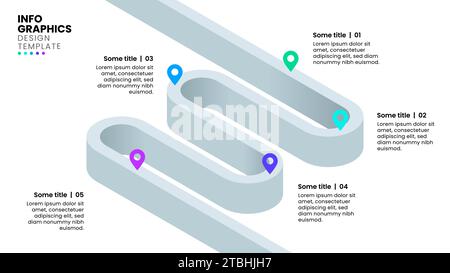 Infografik-Vorlage mit 5 Optionen oder Schritten. Isometrischer Pfad. Kann für Workflow-Layout, Diagramm, Banner und Webdesign verwendet werden. Vektorabbildung Stock Vektor