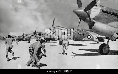 Die Flugbesatzung der Australian Army Co-Operation Squadron kämpfte mit ihren amerikanischen Tomahawk-Kämpfern während General Rommels Versuchen, Tobruk Ende November 1941 einzunehmen, während des nordafrikanischen Kampffelns des Zweiten Weltkriegs. Stockfoto