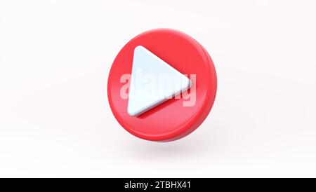 Rotes Symbol für die Wiedergabetaste auf weichem weißem Studio-Hintergrund. Symbol Für Videowiedergabe, Soziale Medien, Media Player Sign, Video Player, Streaming, Livestream. Stockfoto