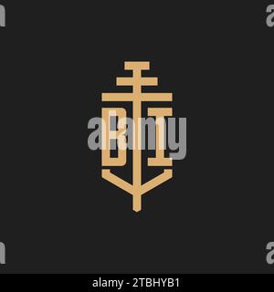 BI Initial-Logo-Monogramm mit Säulen-Symbol-Design-Vektor, Anwaltskanzlei-Logo-Design-Inspiration Stock Vektor