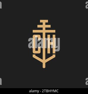 CH Initial-Logo-Monogramm mit Säulen-Icon-Design-Vektor, Anwaltskanzlei-Logo-Design-Inspiration Stock Vektor