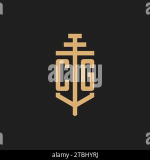 CG Initial Logo Monogramm mit Säulen-Symbol Design Vektor, Anwaltskanzlei Logo Design Inspiration Stock Vektor