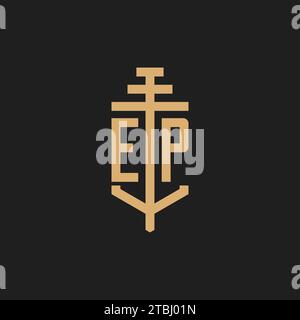 EP Initial-Logo-Monogramm mit Säulen-Icon-Design-Vektor, Anwaltskanzlei-Logo-Design-Inspiration Stock Vektor