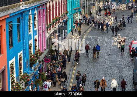 Victoria Street / West Bow eine berühmte Einkaufsstraße in Edinburgh Stockfoto