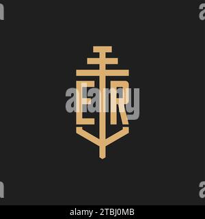 ER Initial-Logo-Monogramm mit Säulen-Icon-Design-Vektor, Anwaltskanzlei-Logo-Design-Inspiration Stock Vektor