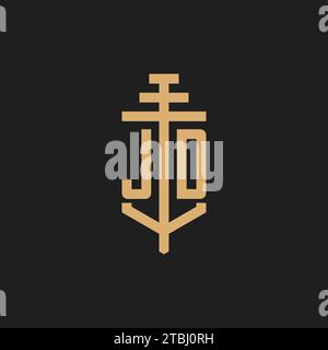 JD Initial-Logo-Monogramm mit Säulen-Icon-Design-Vektor, Anwaltskanzlei-Logo-Design-Inspiration Stock Vektor