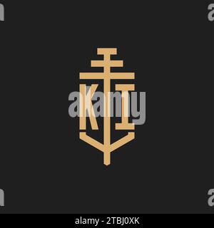 KI Initial-Logo-Monogramm mit Säulen-Icon-Design-Vektor, Anwaltskanzlei-Logo-Design-Inspiration Stock Vektor