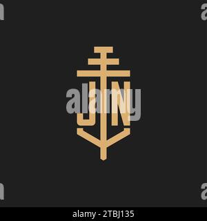 JN Initial Logo Monogramm mit Säulen-Icon Design Vektor, Anwaltskanzlei Logo Design Inspiration Stock Vektor