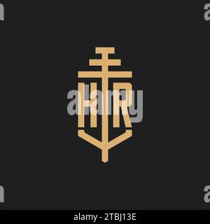 HR Initial-Logo-Monogramm mit Säulen-Symbol-Design-Vektor, Anwaltskanzlei-Logo-Design-Inspiration Stock Vektor