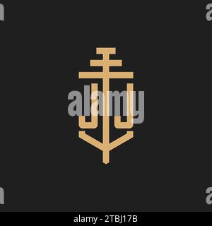 JJ Initial Logo Monogramm mit Säulen-Icon Design Vektor, Anwaltskanzlei Logo Design Inspiration Stock Vektor