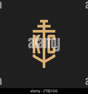 KC Initial Logo Monogramm mit Säulen Icon Design Vektor, Anwaltskanzlei Logo Design Inspiration Stock Vektor