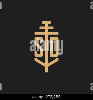 SD Initial-Logo-Monogramm mit Säulen-Symbol-Design-Vektor, Anwaltskanzlei-Logo-Design-Inspiration Stock Vektor