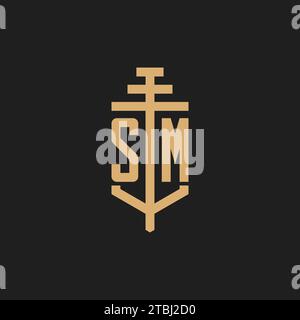 SM Initial-Logo-Monogramm mit Säulen-Icon-Design-Vektor, Anwaltskanzlei-Logo-Design-Inspiration Stock Vektor
