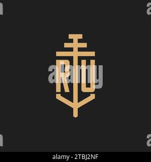 Ru Initial-Logo-Monogramm mit Säulen-Icon-Design-Vektor, Anwaltskanzlei-Logo-Design-Inspiration Stock Vektor