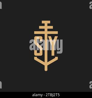 SY Initial-Logo-Monogramm mit Säulen-Icon-Design-Vektor, Anwaltskanzlei-Logo-Design-Inspiration Stock Vektor