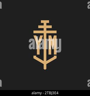 YM Initial-Logo-Monogramm mit Säulen-Icon-Design-Vektor, Anwaltskanzlei-Logo-Design-Inspiration Stock Vektor