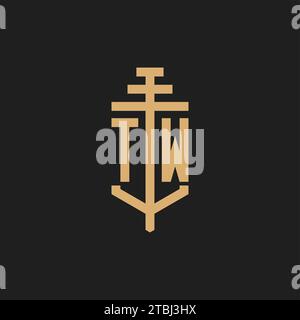 TW Initial-Logo-Monogramm mit Säulen-Icon-Design-Vektor, Anwaltskanzlei-Logo-Design-Inspiration Stock Vektor